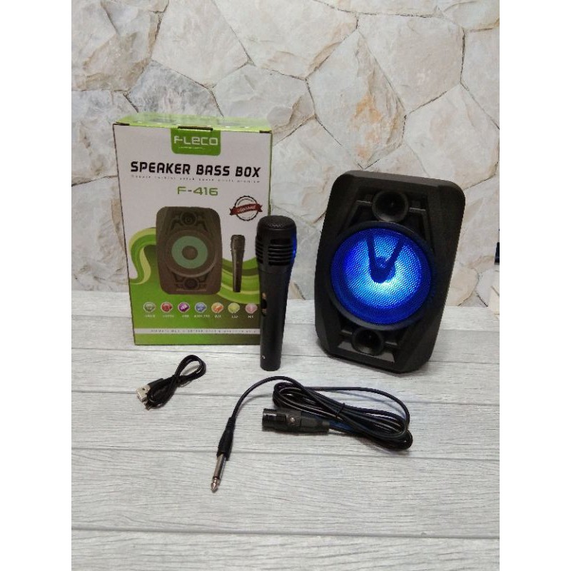 speaker Bluetooth karaoke F-416 bonus mic/speaker fleco terbaru f-416 free mic suara super bass