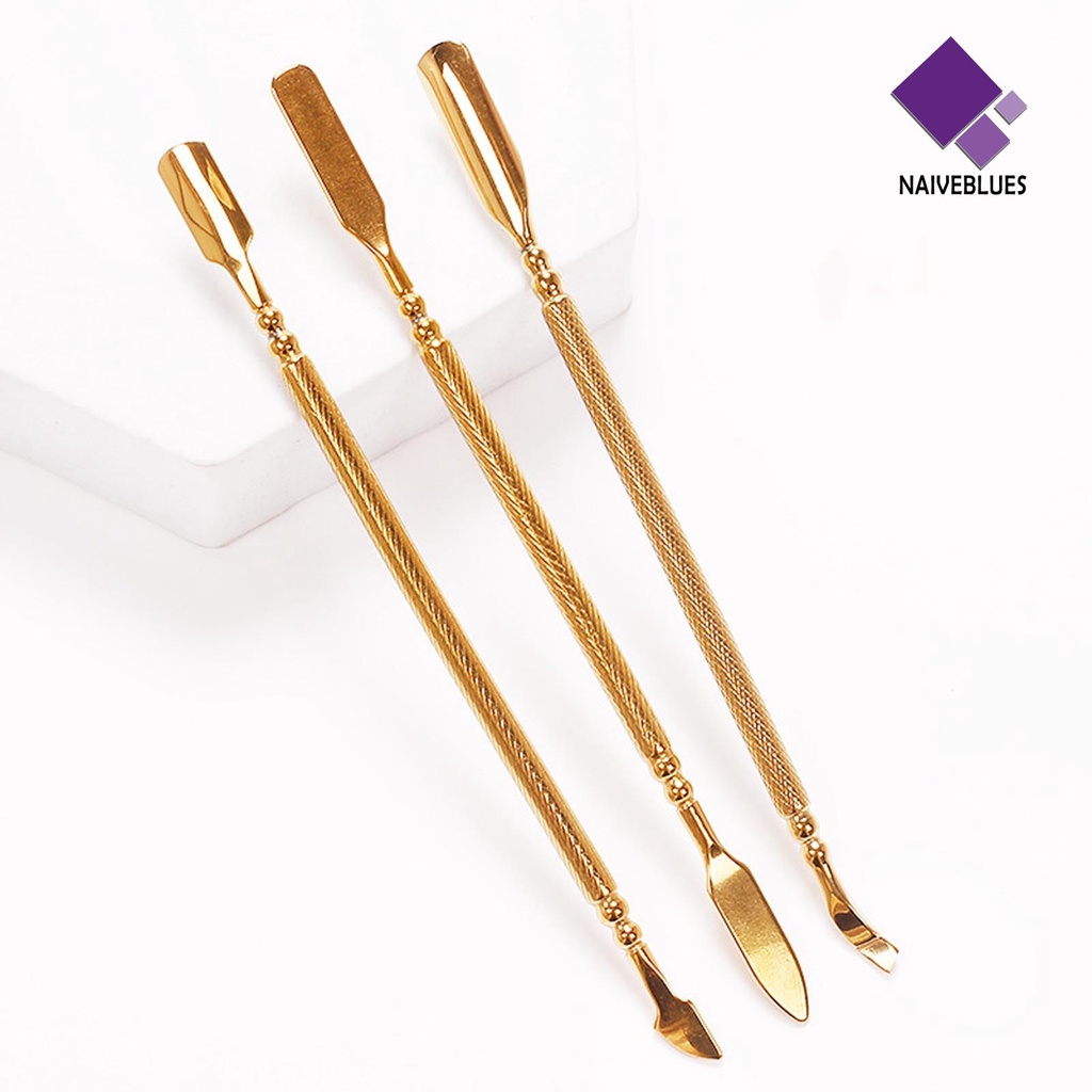 3pcs / Set Alat Pengupas Kuku Dua Sisi Bahan Stainless Steel Tahan Karat Untuk Manicure