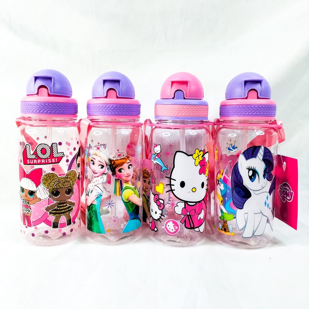 BOTOL MINUM ANAK / Botol Minum Plastik BPA Cantik Tsum-Tsum/My Little Pony/Frozen/Doraemon 350ml