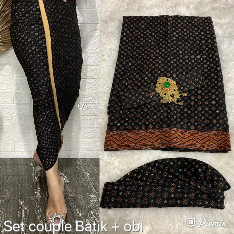 Set couple batik (Kamen lembaran + saput + udeng setengah jadi + obi )