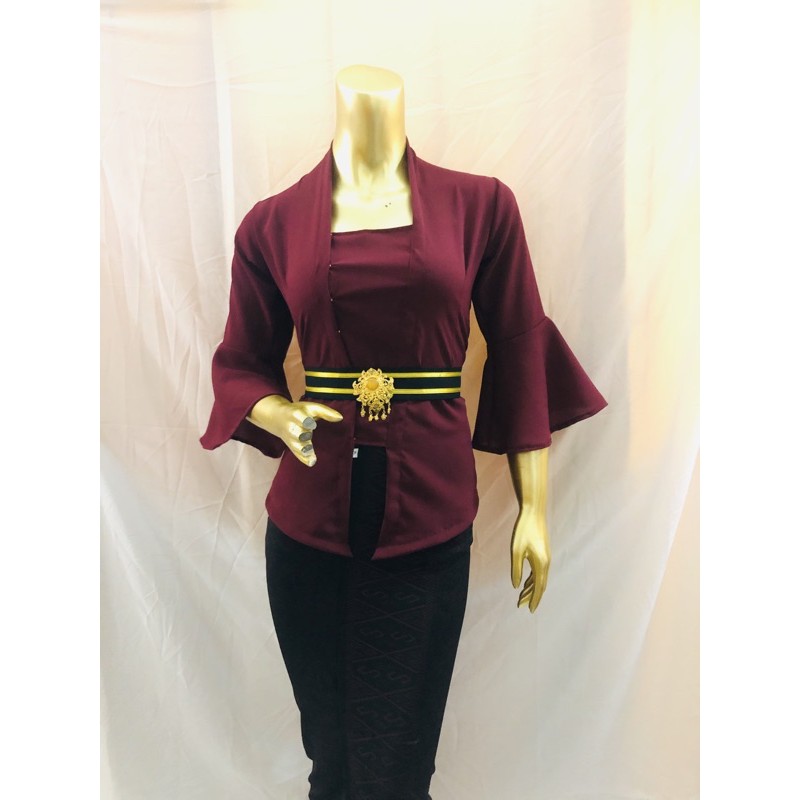 KEBAYA TEROMPET MOSCREFT POLOS || KEBAYA BALI || ATASAN WANITA-Maroon