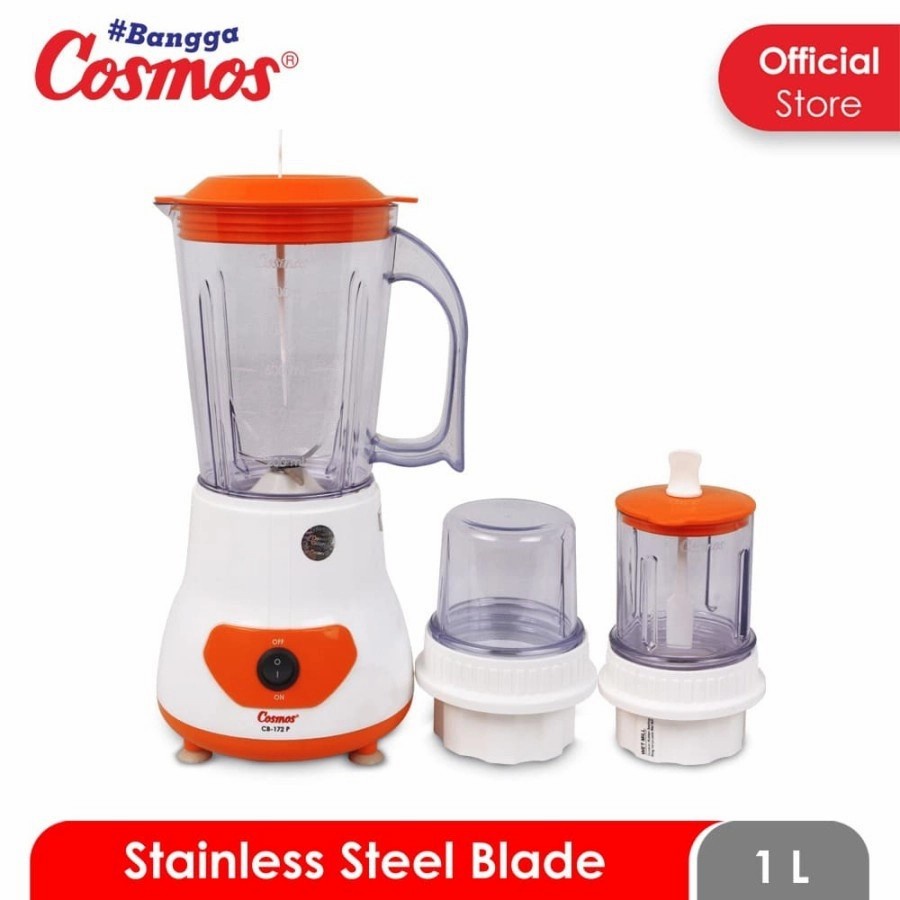 Blender Cosmos 3in1 CB-172P CB 172 P 1L 1 Liter Plastik Anti Pecah Pisau Stainless Steel