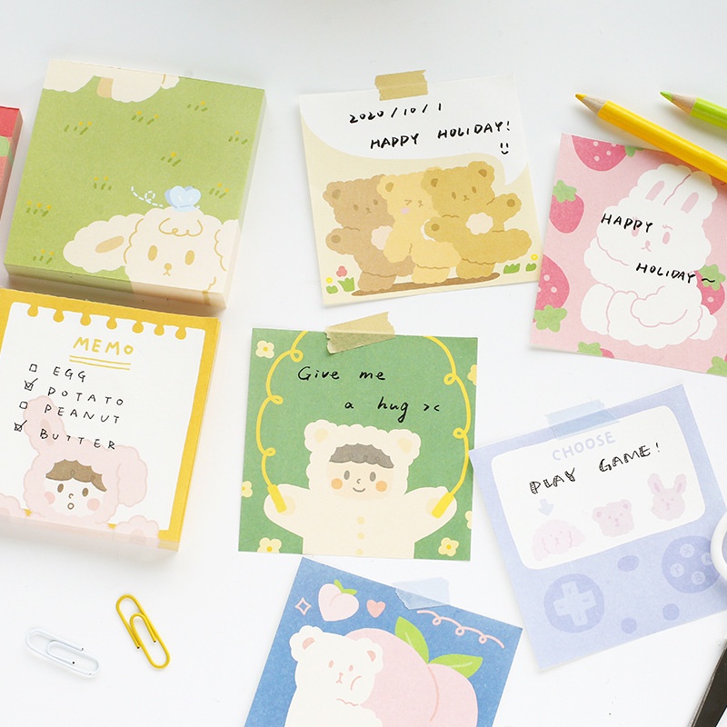 100 Pcs / Set Sticky Note Motif Kelinci Beruang Warna-Warni Gaya Korea Untuk Perlengkapan Sekolah