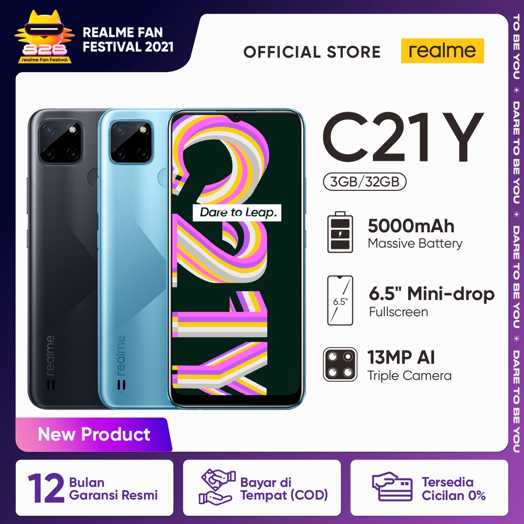 HP realme C21Y 3 32GB 5000mAh, 13MP AI Triple Camera, 6.5 Mini-drop Fullscreen