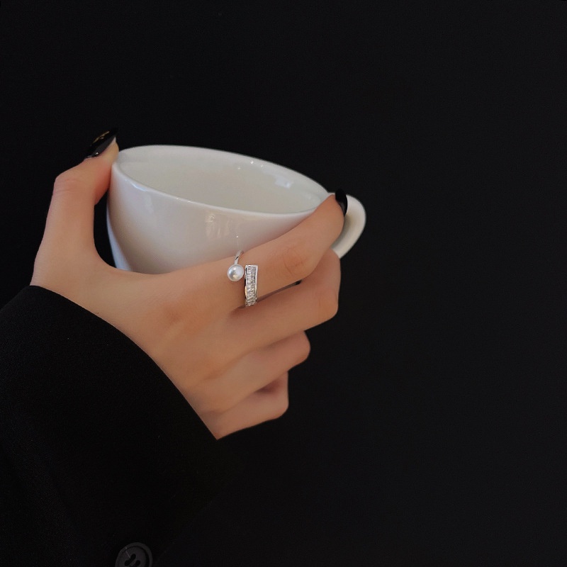 Shuling 2021 Cincin Silver Desain Geometri Hias Zircon + Mutiara Gaya Retro Untuk Wanita