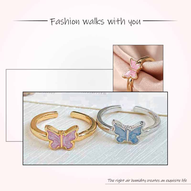 Cincin Kupu-kupu Yang Dapat Disesuaikan Elegan Sederhana Desain Cincin Emas Aksesoris Perhiasan Fashion Wanita - olo