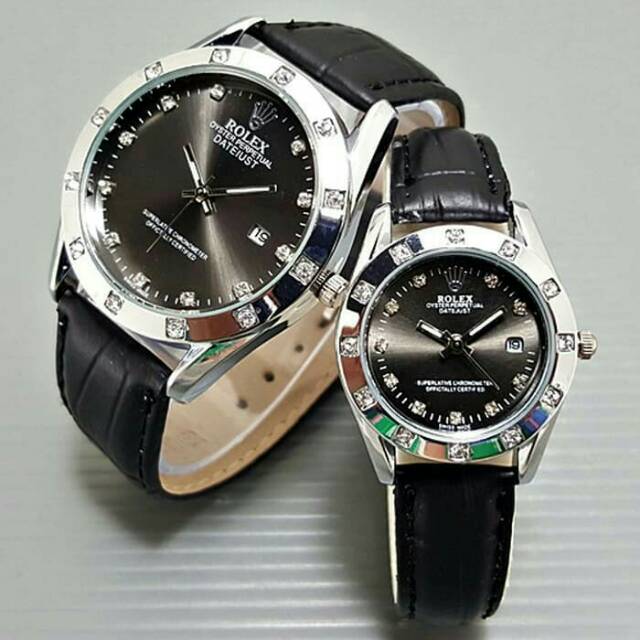 Jam Tangan Rolex Couple Leather Full Black Harga Sepasang