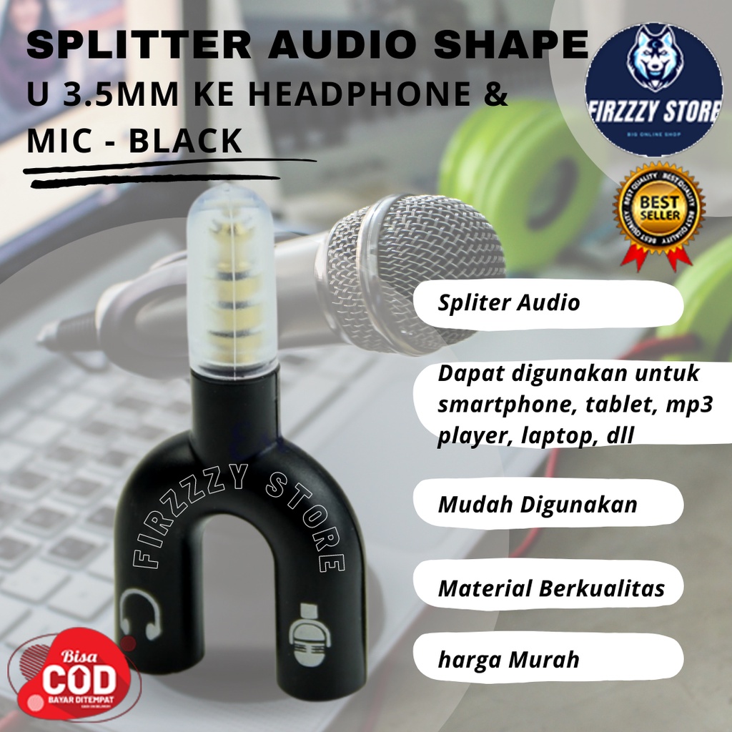 TaffSTUDIO Splitter Audio Shape U 3.5mm ke Headphone &amp; Mic - K0650