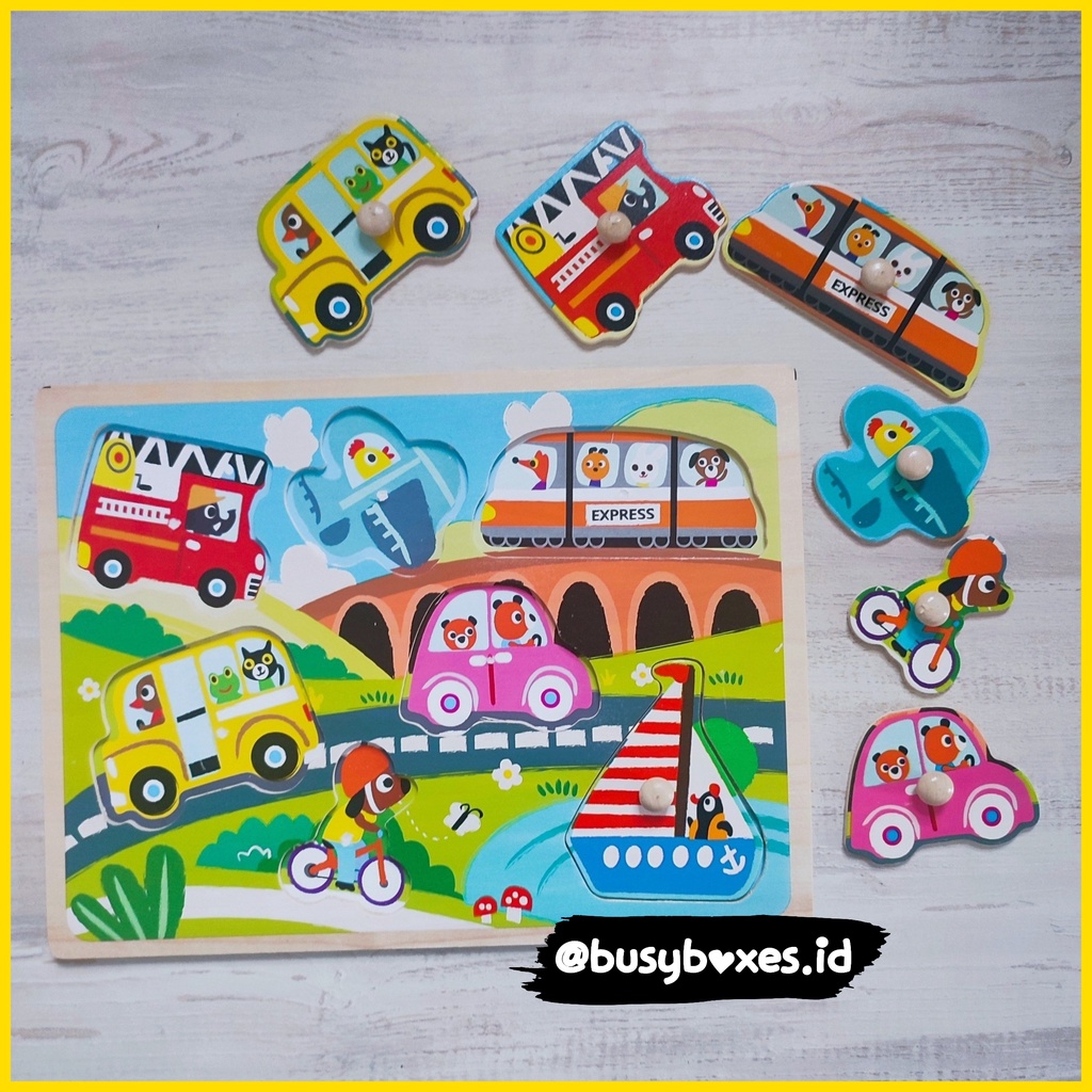 [busyboxes.id] Mainan Edukasi Mencocokan alat transportasi kendaraan  Puzzle Kayu Puzzle Knob Wooden Toys Mainan Kayu