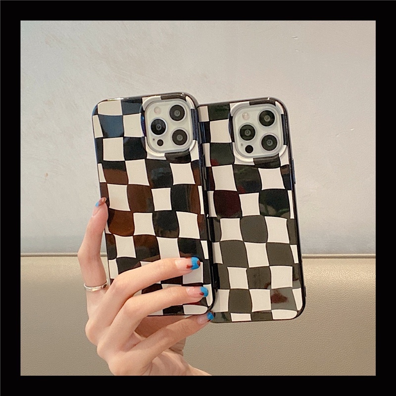 Case Pelindung Motif Kotak-Kotak Hitam Dan Geige Untuk Iphone 13 8 7 Plus SE2 XS XR 12 Mini 11 PRO MAX