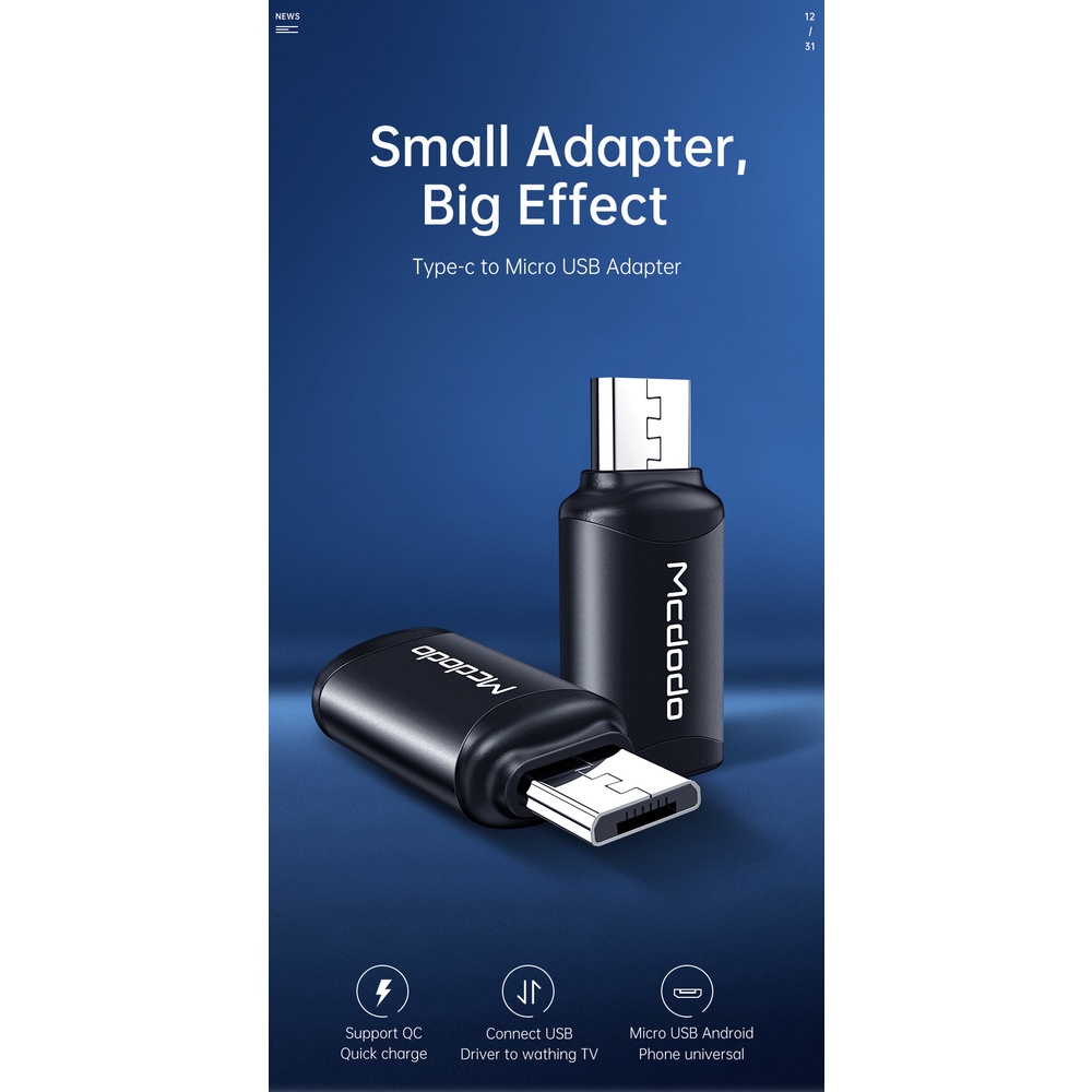 Mcdodo Adapter Converter Type C to Micro USB OTG Quick Charge