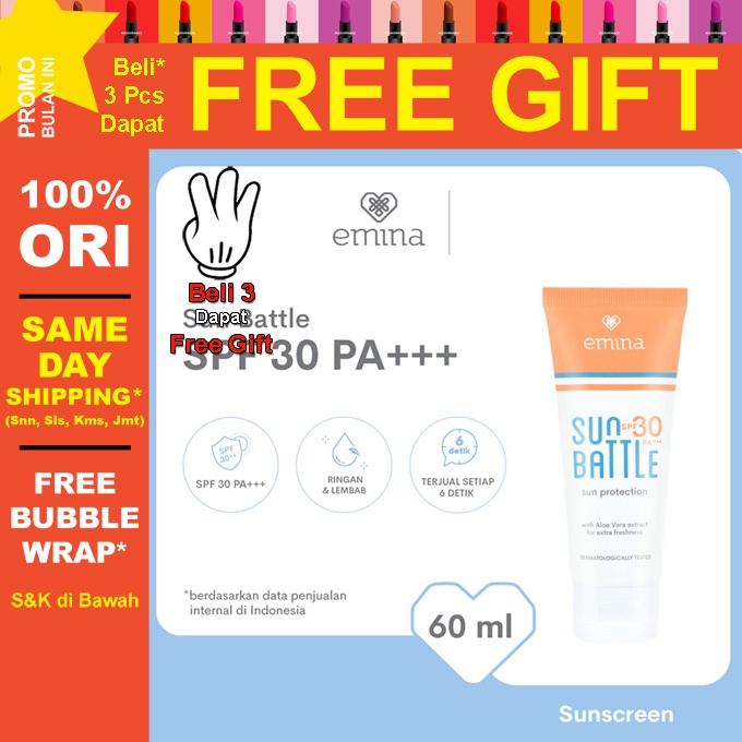 Emina Sun Battle SPF Sunscreen SPF30 60ml / SPF45 30ml Tabir Surya ✰ ascocobeauty ✰