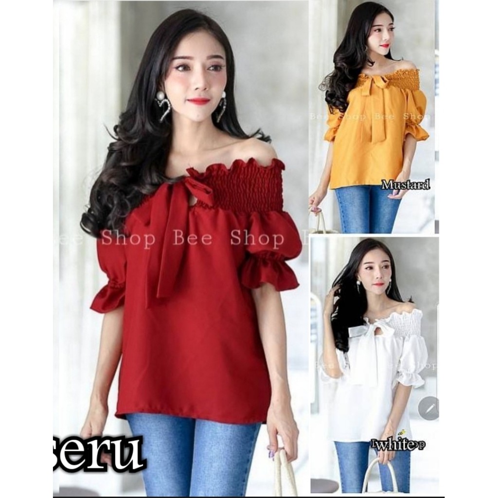 +[HNFK] Blouse Wanita / BlouseSabrina / Baju Atasan Korea / Blouse Wanita Terbaru / Atasan Korea