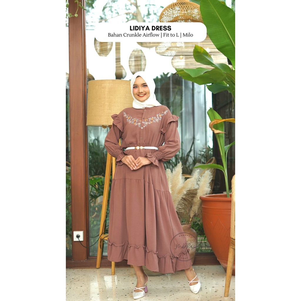 Lidiya Dress Wanita Remaja Muslim Busui Aksen Bordir Simple Terbaru Bahan Crinkle Airflow Premium Fit to L /  Gamis Rempel Susun Polos Kondangan Elegan Kekinian / Dress Putih Lebaran Modern Mewah Terbaru / Fashion Muslim Wanita Nabila Dress Viral 2022