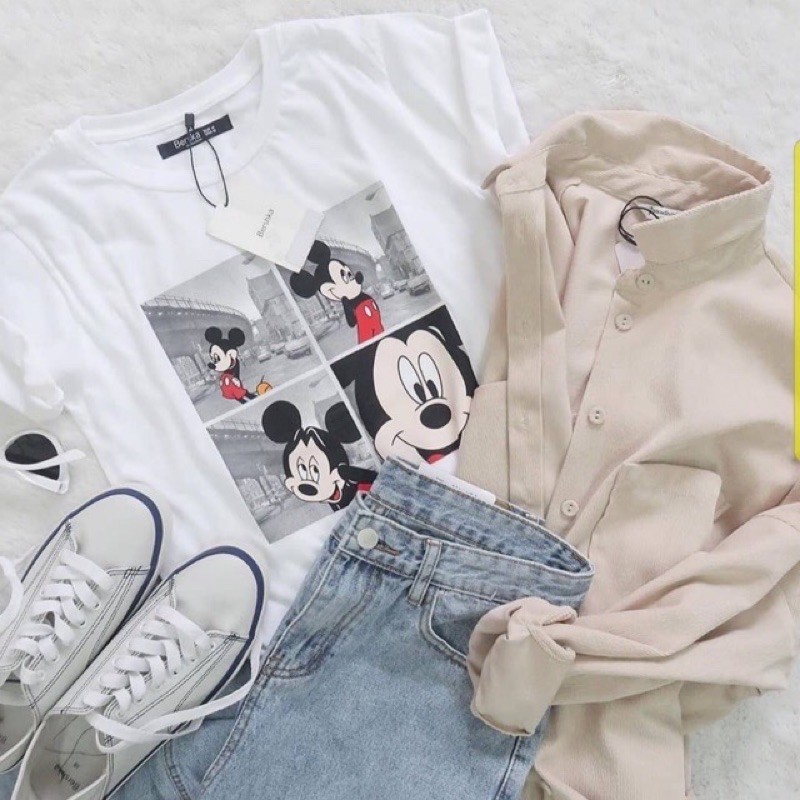 T- shirt Mickey mouse white - atasan pakaian wanita - pakaian wanita - baju mickey mouse