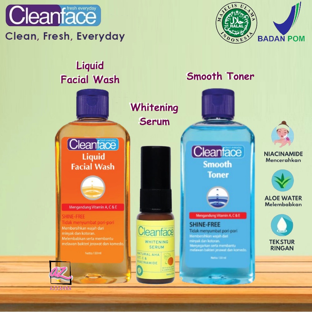 PURBASARI Clean Face Paket Whitening [Toner 130ml + Serum + Facial Wash 130ml] - 3pcs