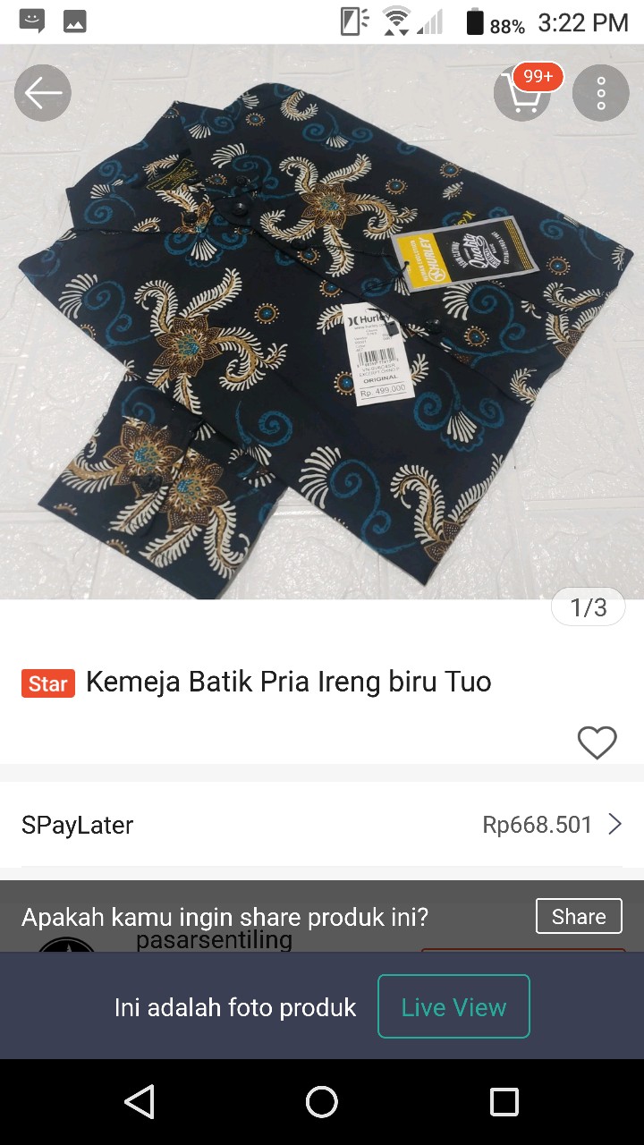 Kemeja Batik Pria Ireng Biru Tuo