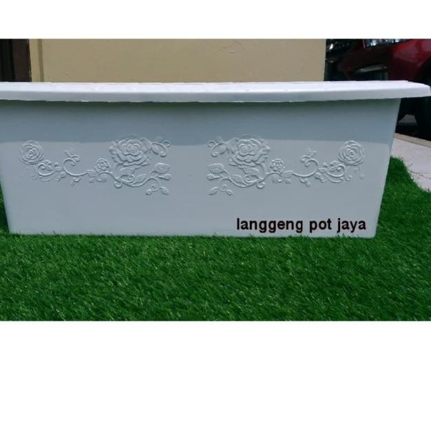 ❅ Pot tanaman plastik putih SHALLOM panjang motif bunga ukuran 65 cm ⅍