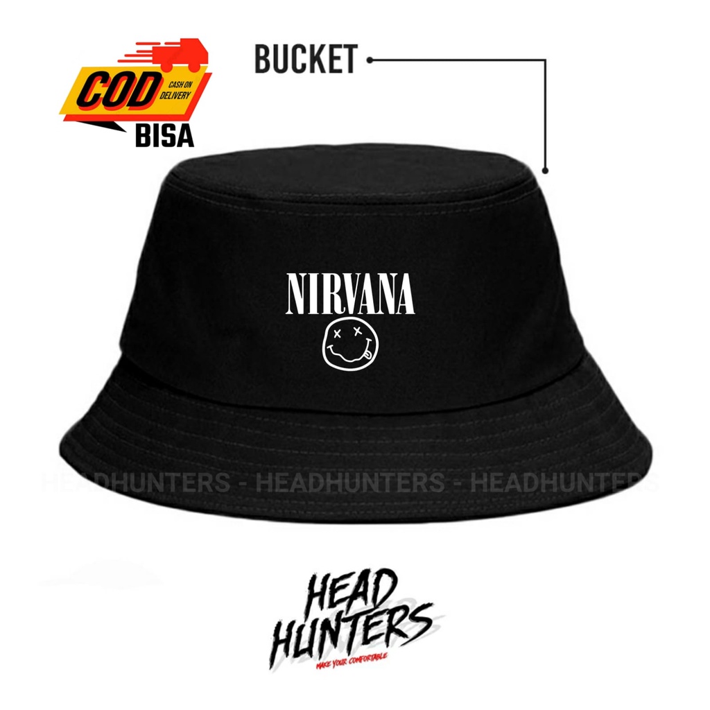 Topi Bucket Hat Pria Wanita Original Headhunters Outdoor Logo Band NIRVANA Terlaris Kualitas Premium