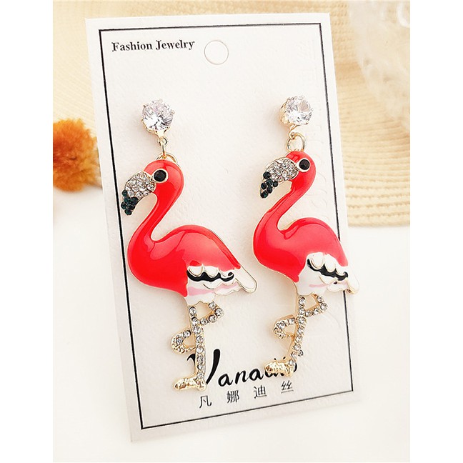 LRC Anting Tusuk Fashion Red Bird Alloy Earrings F61263