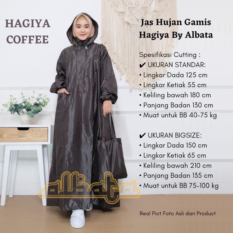 Jas Hujan Jumbo Wanita Model Gamis Hagiya Albata warna Coffee