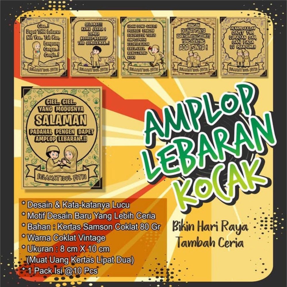 Amplop Lebaran Kocak Lucu 1 Pack Isi 10 Lembar Motif Amplop