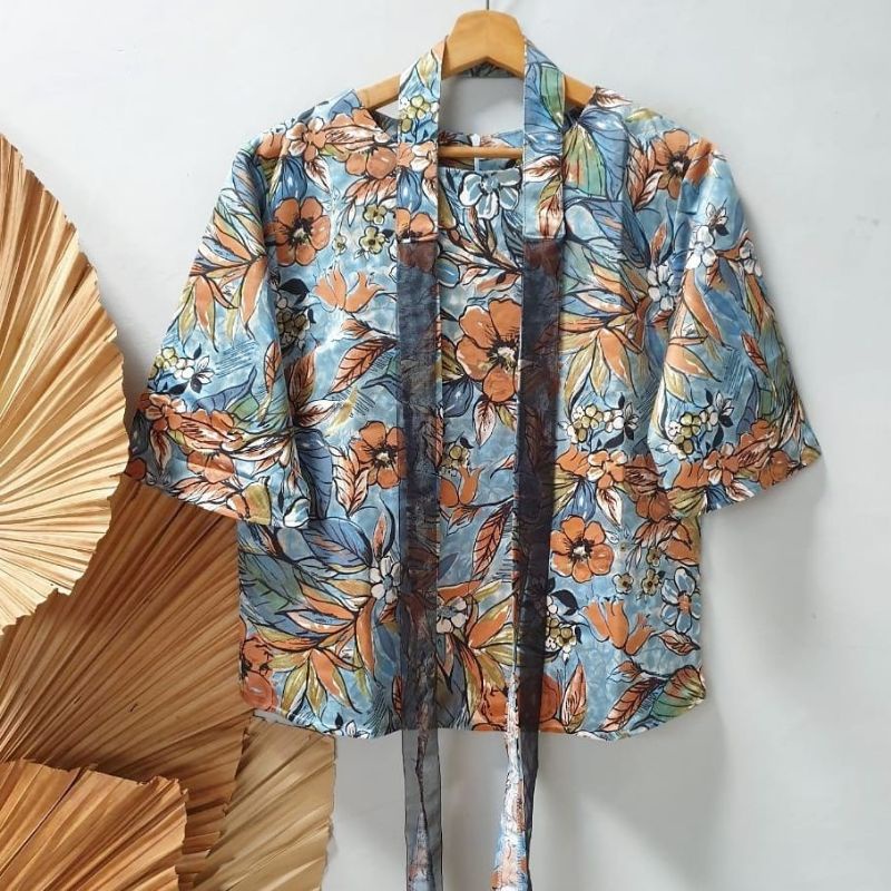 RIBBON BOW TIED TOP BLOUSE WANITA BLACKOUT DELIGHTLINE - MOTIF SAKURA FLOWER - LENGAN PANJANG 7/8-4