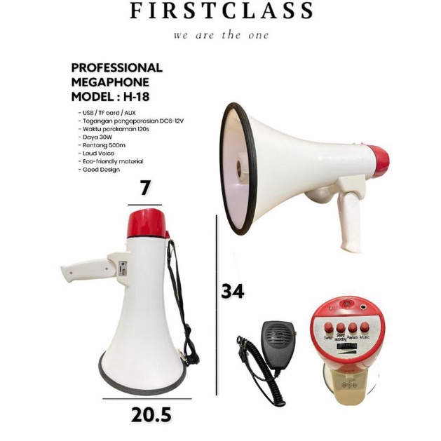 Megaphon Handheld Pengeras Suara FIRSCLASS H-18 Recording