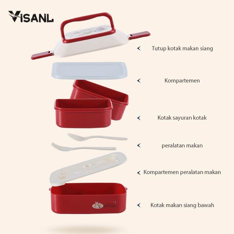 2 Layer Kotak Makan Anak Cute Lunch Box Free Cutlery Set Jerami Gandum Kotak Bekal Maka BPA Free