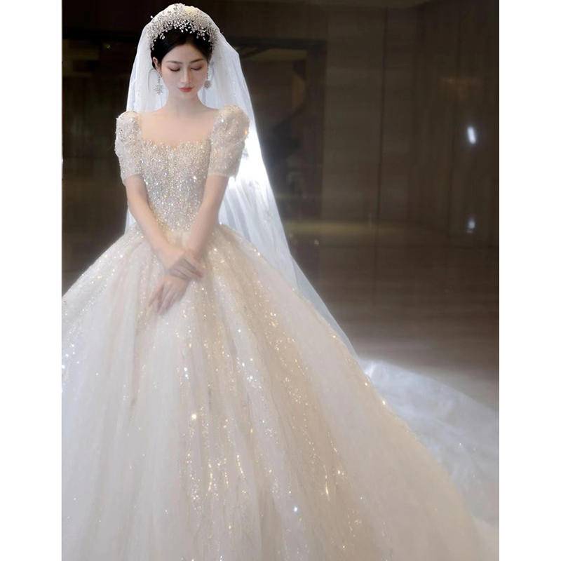 Gaun pengantin putri 2022 gaun utama pengantin tekstur berkualitas tinggi ekor mewah