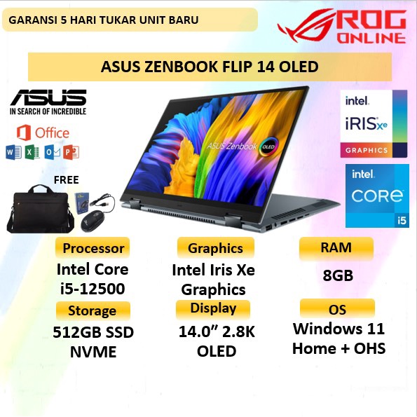 Jual Laptop Touchscree Asus Zenbook Flip 14 Oled Up5401za Oleds551 Intel Core I5 Gen 12500h Ram 1608