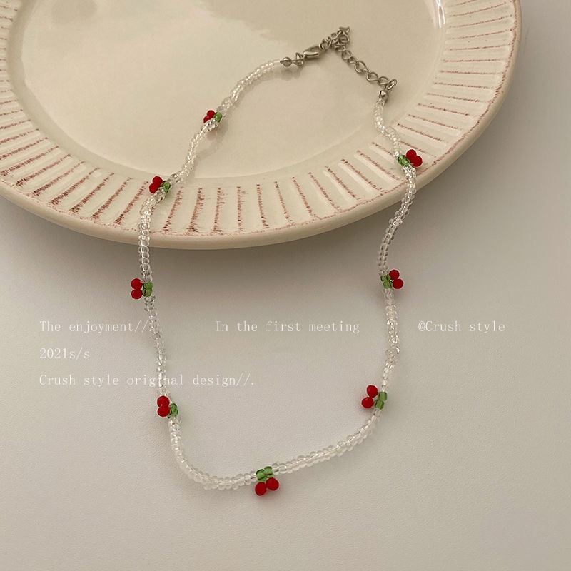 Transparent Cute Cherry Beads Necklace Simple Choker Korean Style Women Fashion Jewelry Accessories