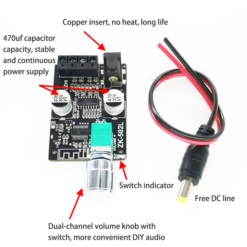 Bluetooth Audio Receiver 5.0 Digital Amplifier Board 50W x 2 ZK-502L