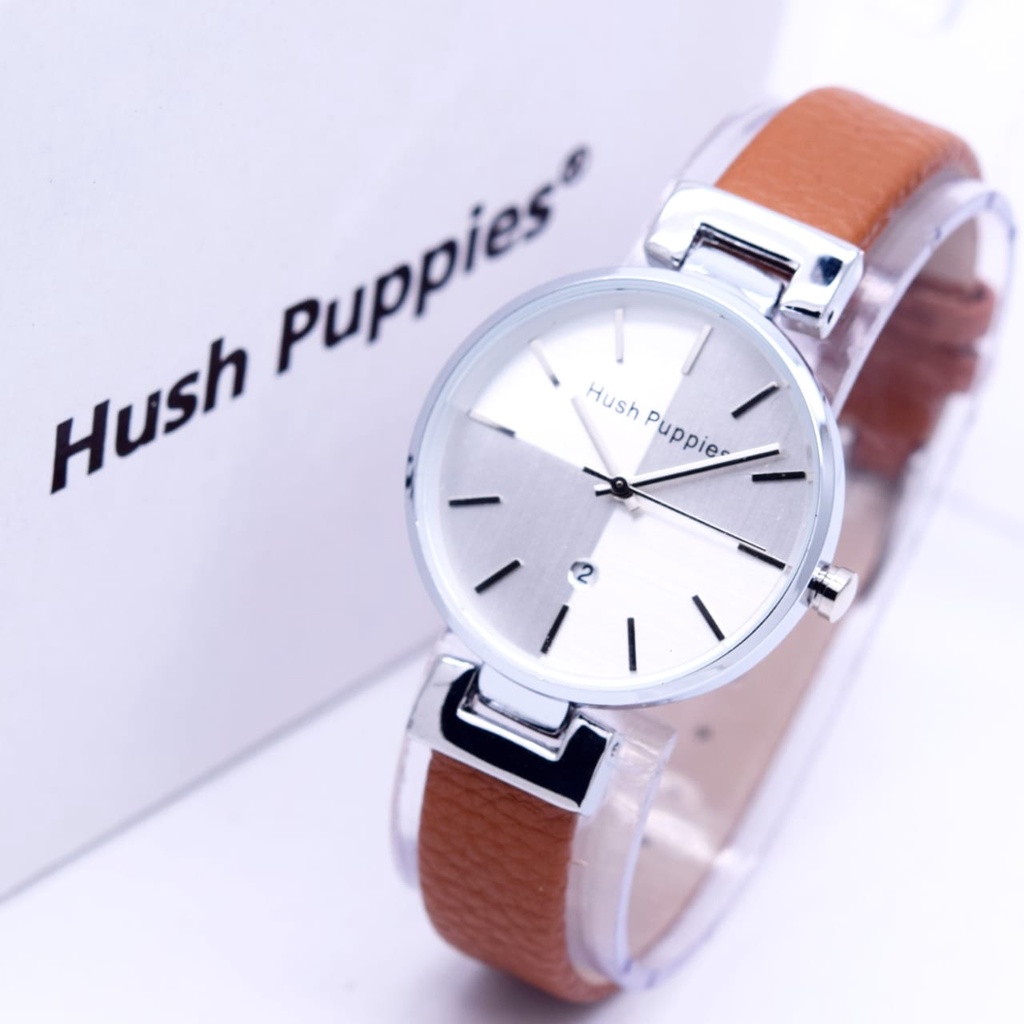 Jam Tangan Wanita Hush Puppies H708N Tali Kulit Tanggal Aktif Free Box &amp; Baterai