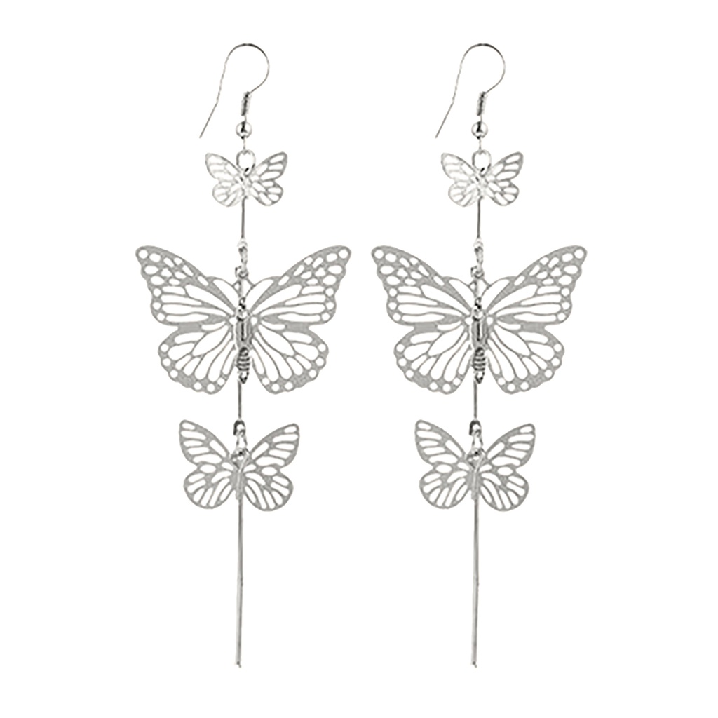 Hu Hu Hu Hu Hu Alat Bantu Pasang Kacamata♡ 1 Pasang Anting Rumbai Panjang Desain Butterfly Bahan Alloy Untuk Anniversary