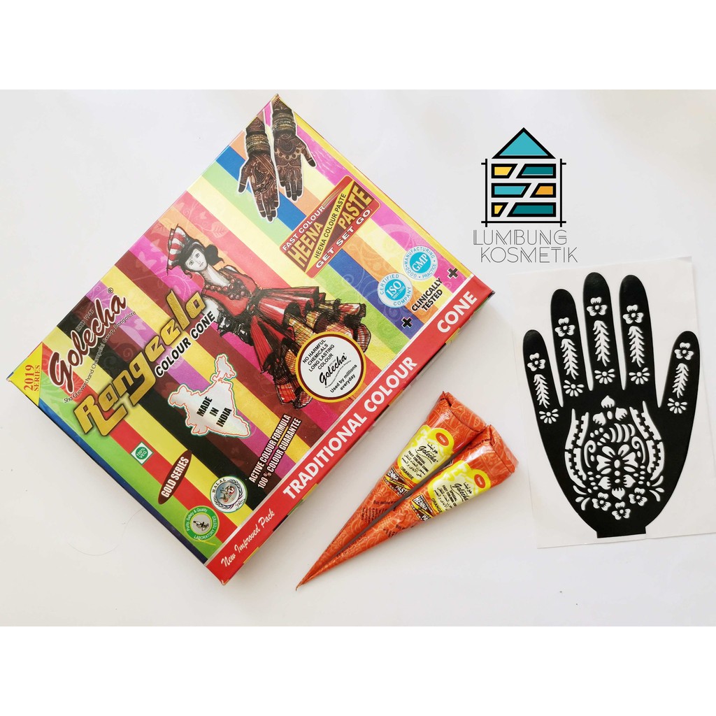 Paket Henna + Cetakan Tangan Golecha Hena Rangeela Rainbow - Orange