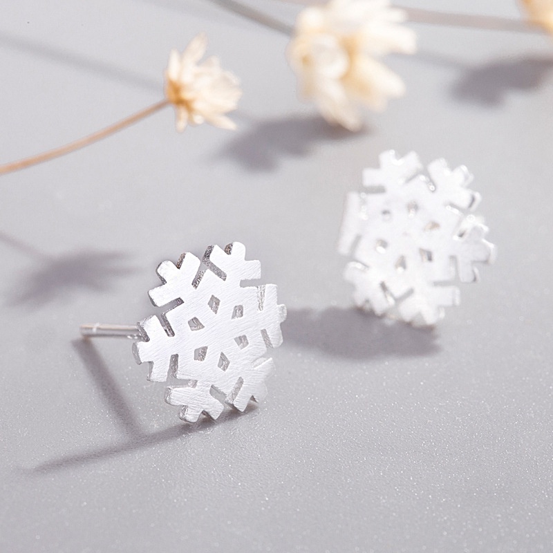 Anting Stud Silver S925 Bentuk Snowflake Gaya Korea Untuk Wanita
