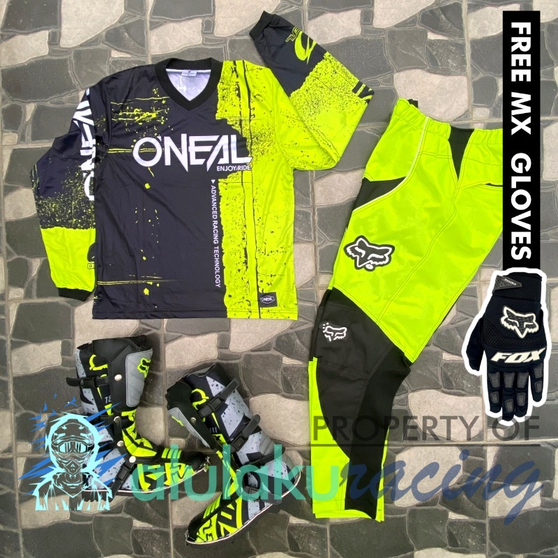 Jersey, Celana, Sarung Tangan &amp; Sepatu Fullprint with Protectors Fullset MX Trail Motocross - Paket Bundling ONCTFF070401-F41