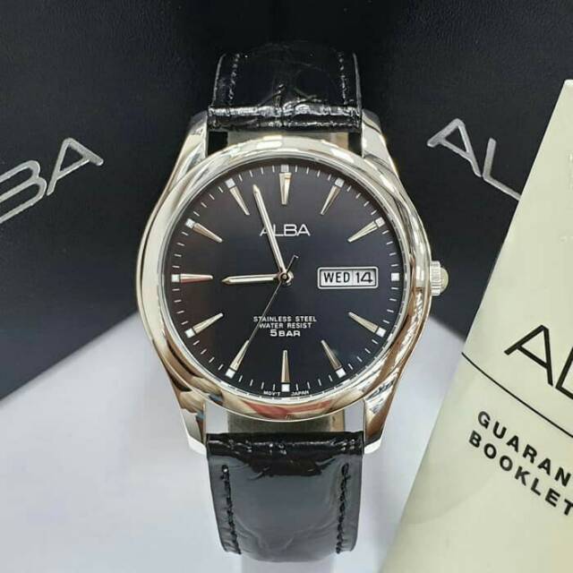 ALBA Analog Jam Tangan Pria Kulit Hitam AXND65X1 Original Bergaransi