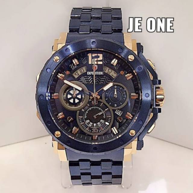 Jam Tangan Pria Expedition E 6402 MC Terbaru Rose Gold Blue Original
