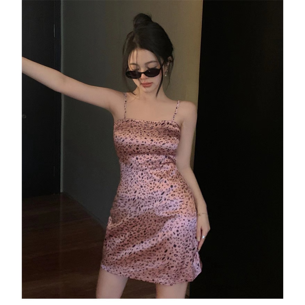 【AMY J】Jennie Style Sexy Korean Style Trend Slim Leopard Print Slip A-Line  Bodycon Dress 7364