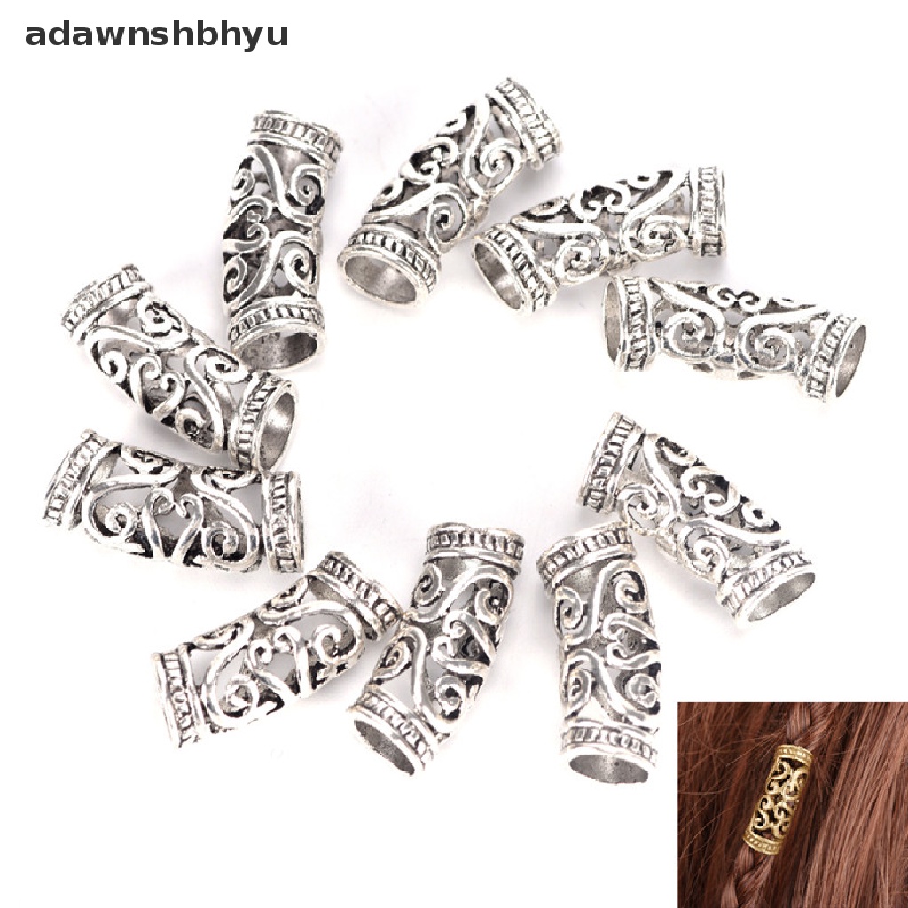 10 PCS Cincin Cuff Manik-Manik Rambut Gimbal Bahan Logam Warna Silver