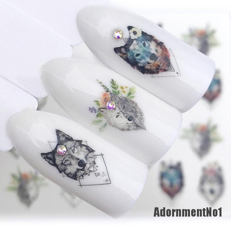 (Adornmentno1) 2pcs Stiker Kuku Motif Serigala Untuk Nail Art