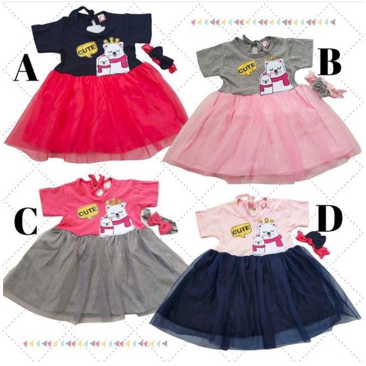Baju Bayi Perempuan Dress Anak Bayi Baju Pesta Bayi Cute Bear