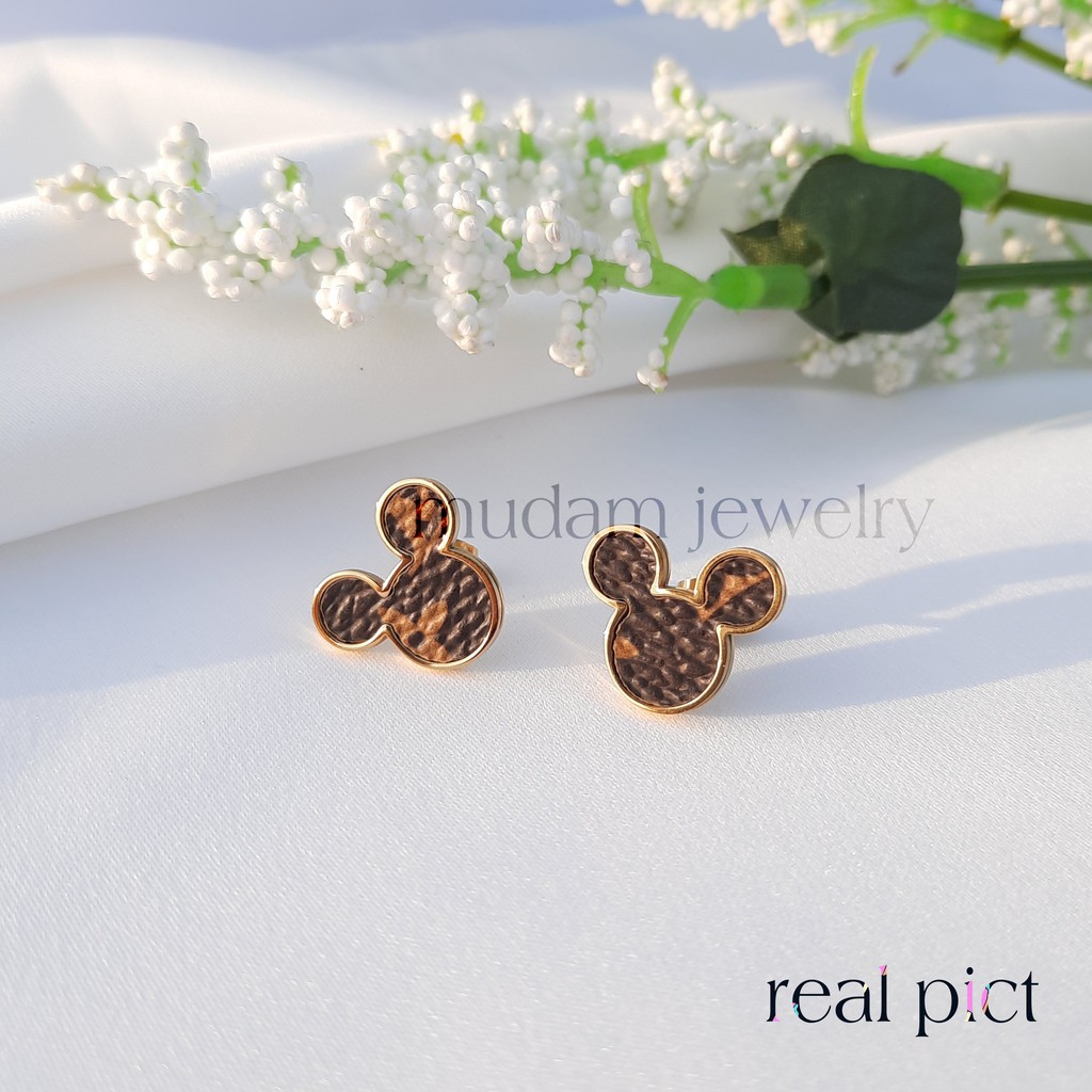 Anting Tusuk Titanium L* Skin Model Mickey Tersedia Warna Steel Rosegold dan Gold