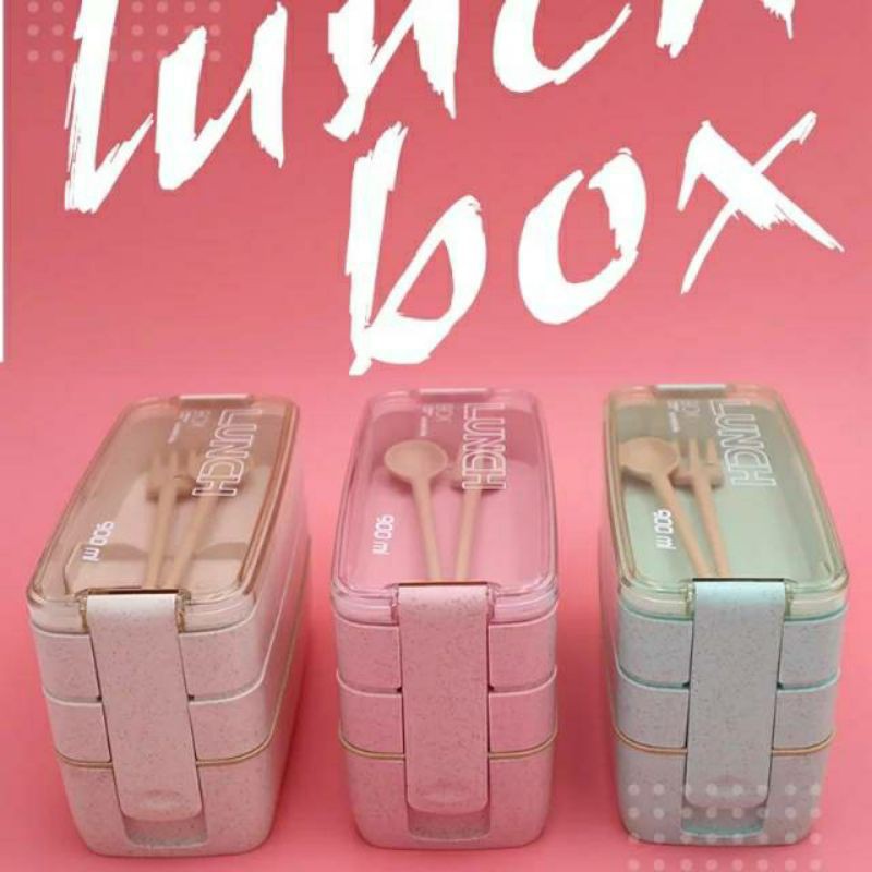 Lunch Box Set 900ml  3 TINGKAT Wheat Straw BPA FREE