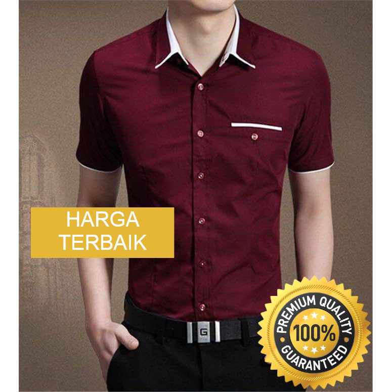 KEMEJA LENGAN PENDEK MERAH MAROON PRIA / KEMEJA PRIA / HEM PRIA [kemeja winston maroon OT]