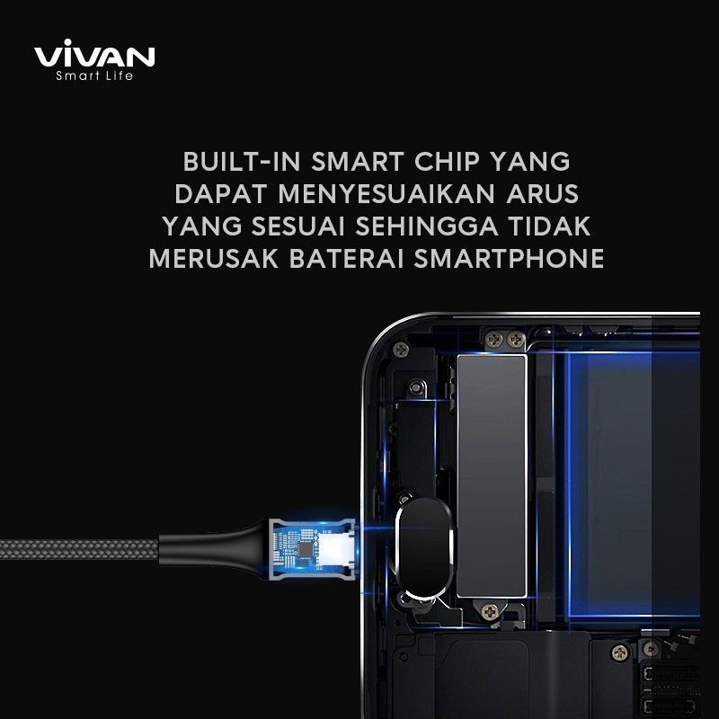 VIVAN VDC100 Kabel Type C 3A LED Light Quick Charge 1M - Garansi Resmi 1 Tahun ORIGINAL