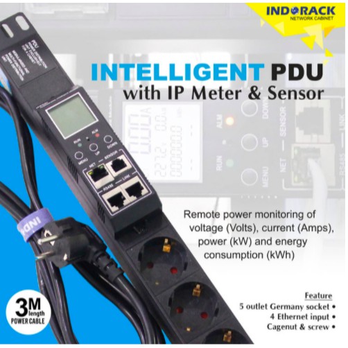 PDU5G-IP - PDU 5 Outlet Germany with IP Meter and Sensor - INDORACK