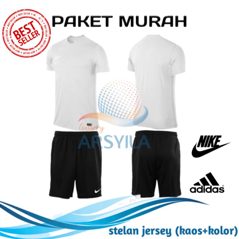 Stelan Jersey/ Futsal Polos putih-hitam